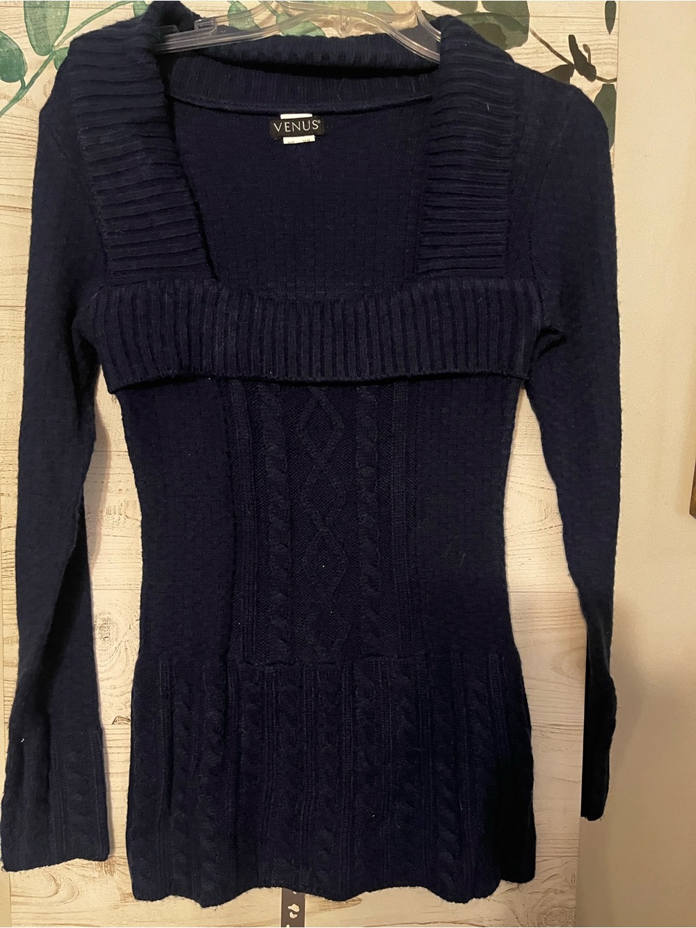 VENUS Navy Cable Knit V-Neck Sweater